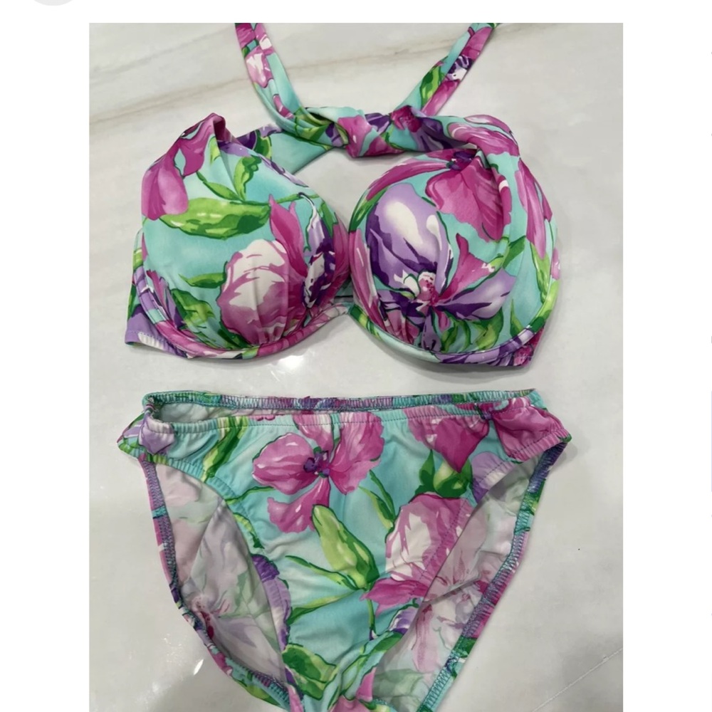 Venus U/W Vibrant Hawaiian Bikini Top D & Matching Bottoms Sz 8 Set Perfect - Picture 2 of 4